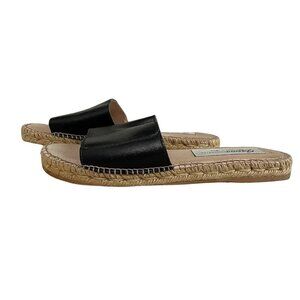 GAIMO ESPADRILLES BLACK LEATHER STRAP SLIP ON SANDALS - 10,5